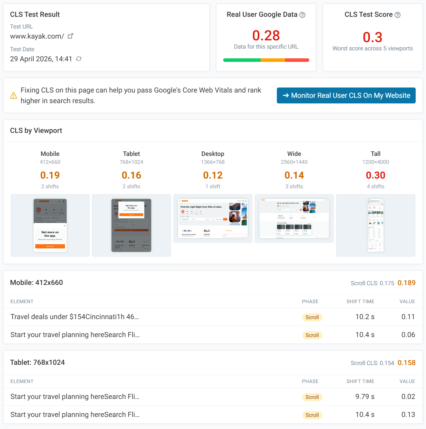 Cumulative Layout Shift Tester