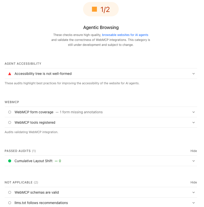 Agentic browsing test result