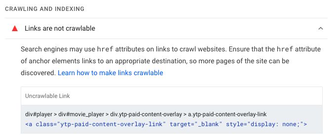 Links are not crawlable audit