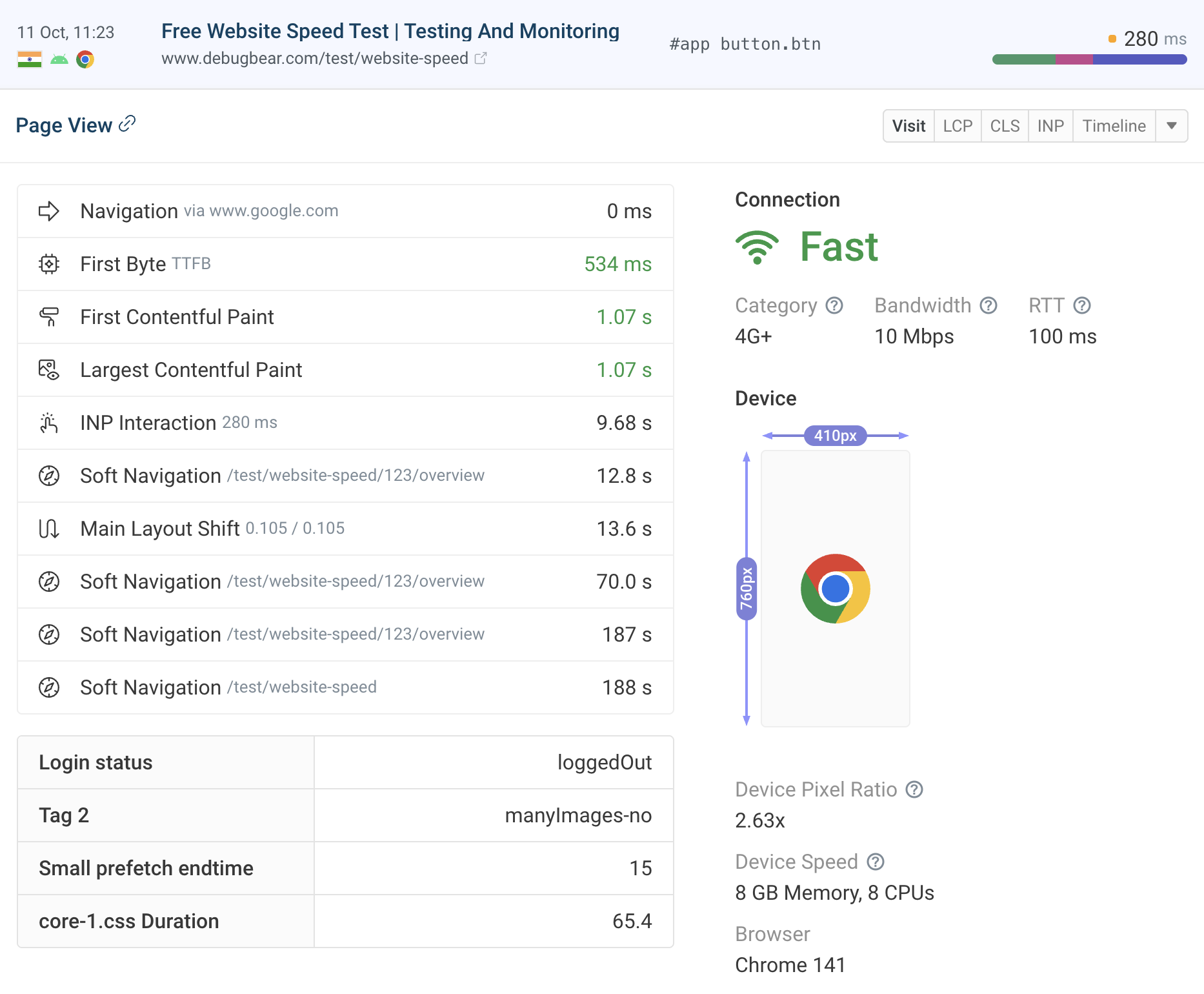 Page view with soft navigations