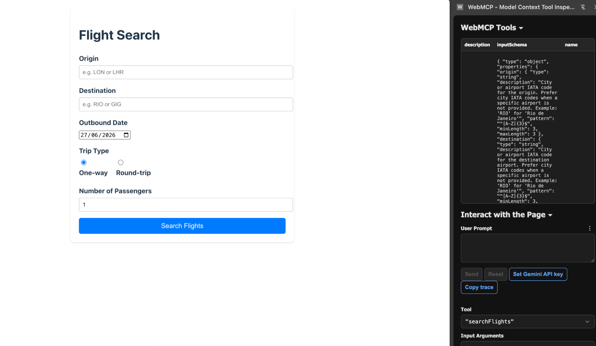 Flight search screenshot