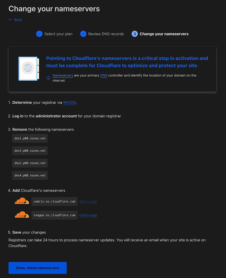 Измените свой DNS-сервер имен на DNS-сервер имен Cloudflare.