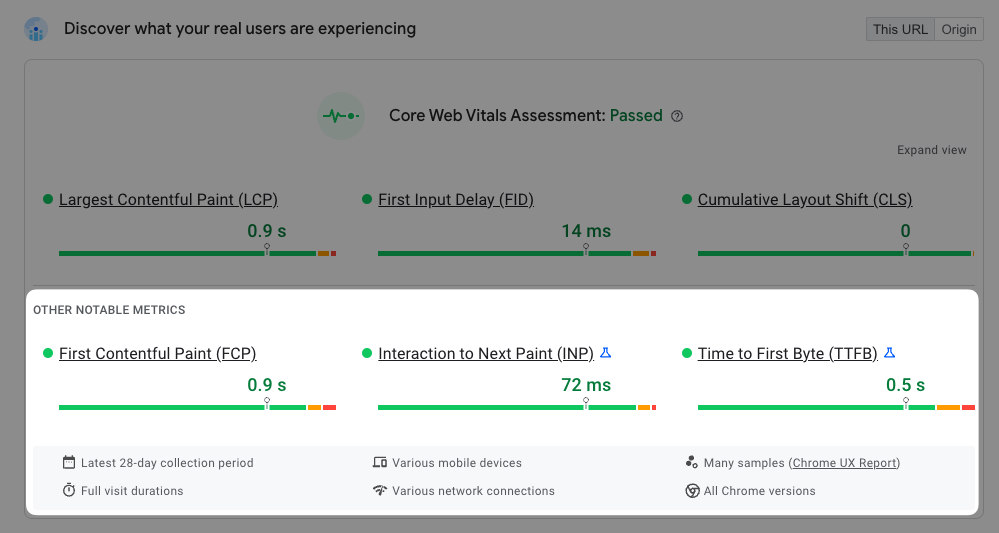 Other notable metrics in PageSpeed Insights