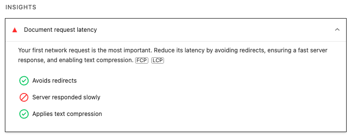 Document request latency insights audit
