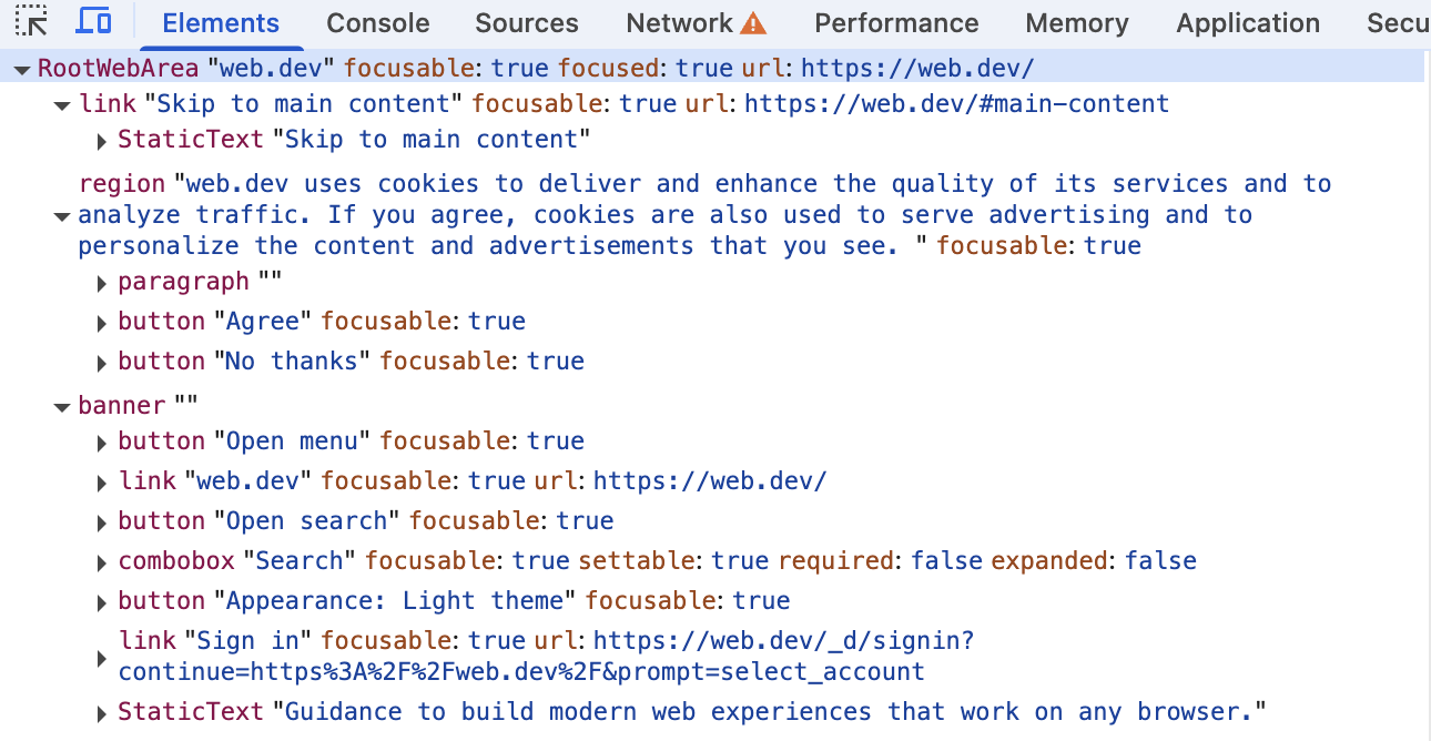 Accessibility tree in DevTools