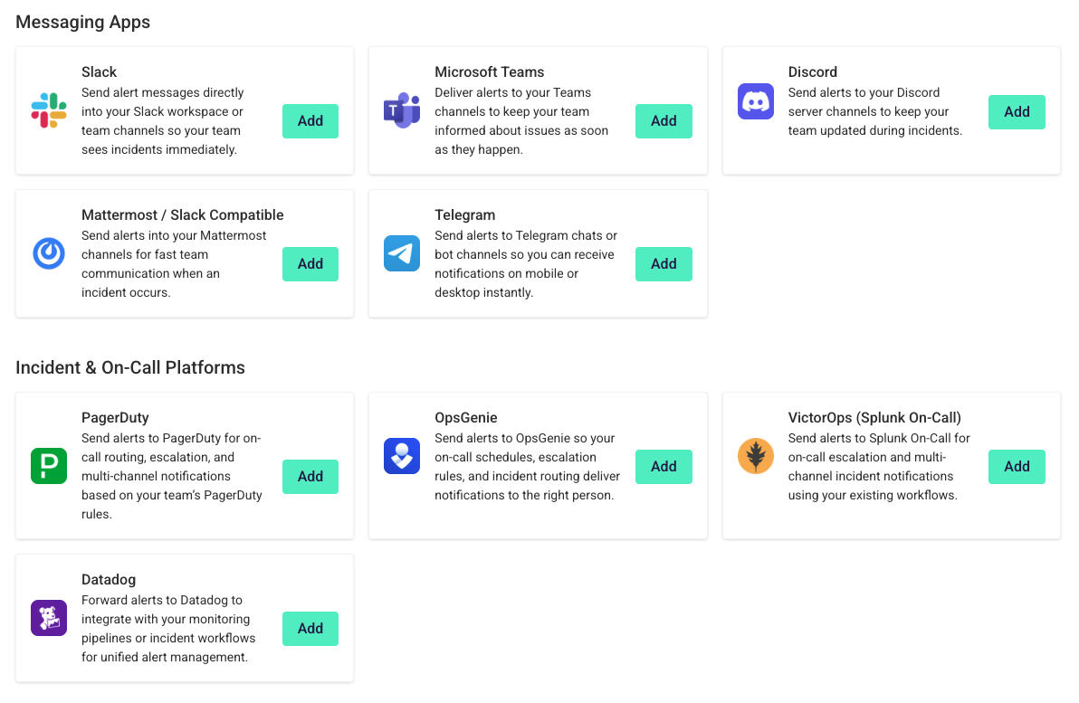 StatusCake integration options