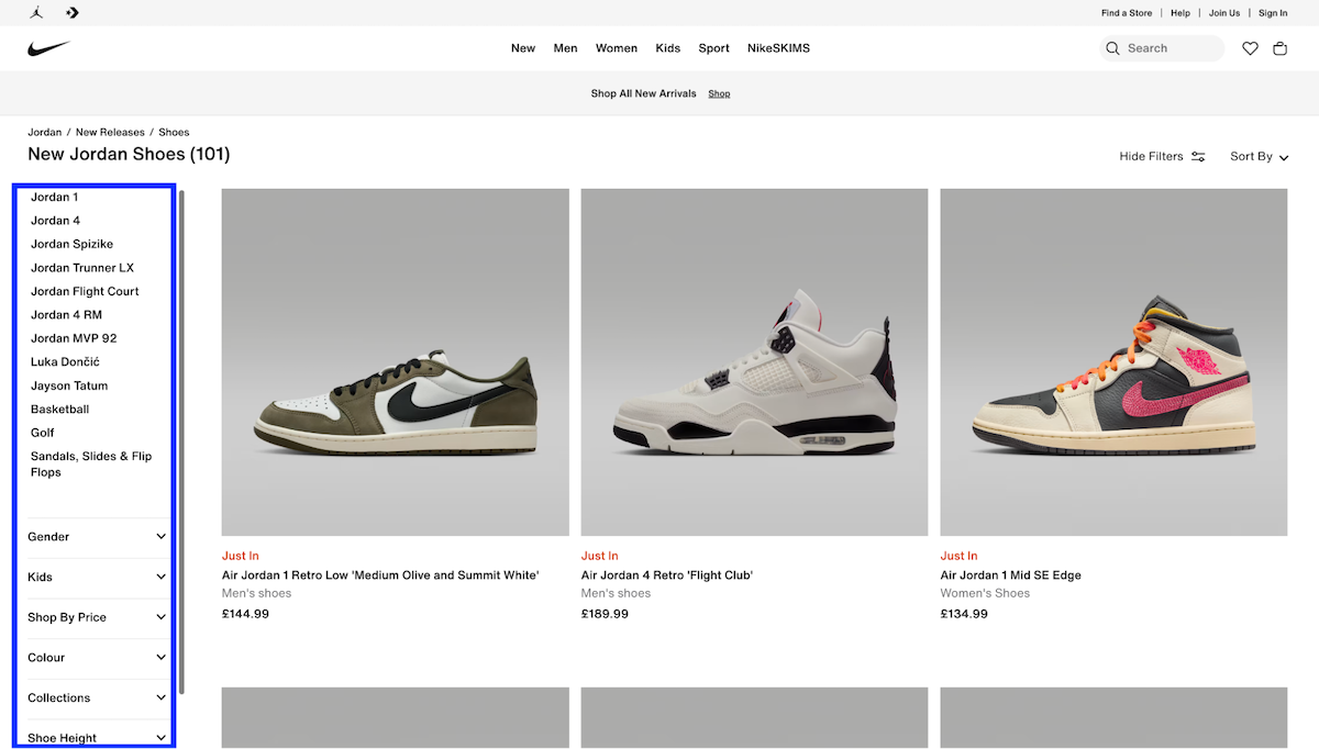 Nike category page