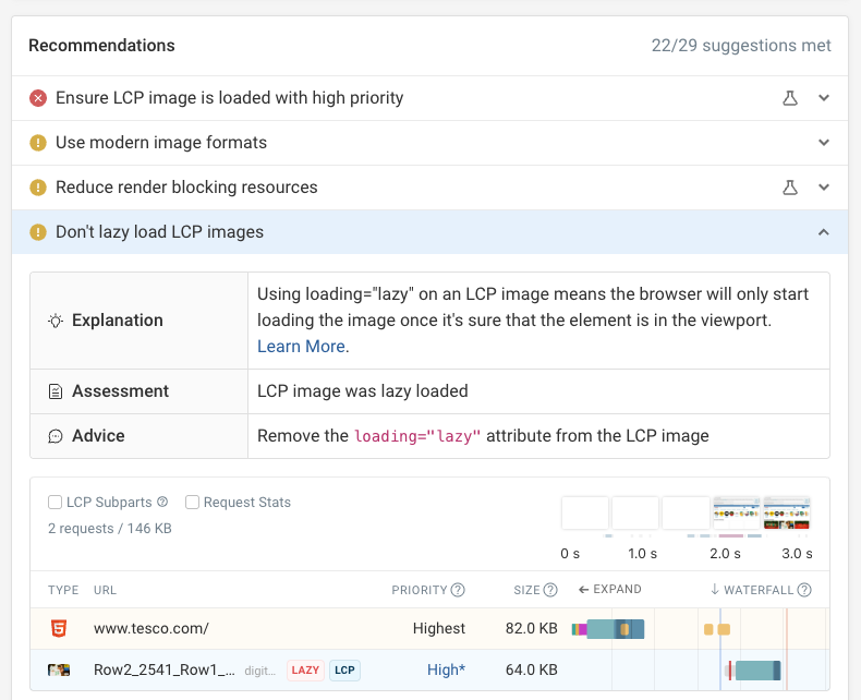 Page speed recommendation