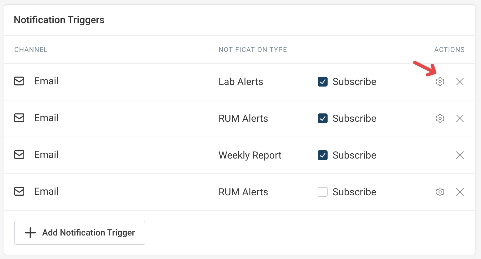 Open trigger settings