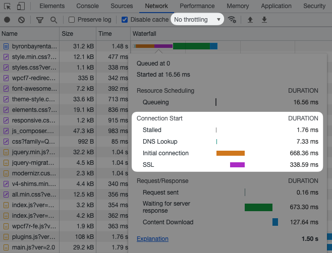 Connection time without throttling