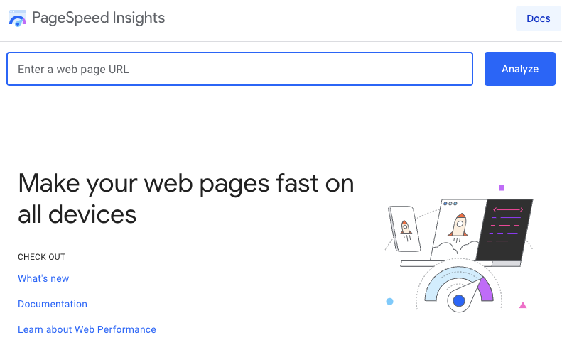 PageSpeed Insights landing page
