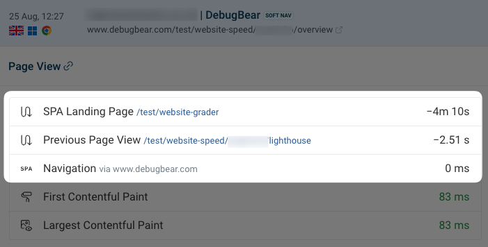 Soft navigations in a page view