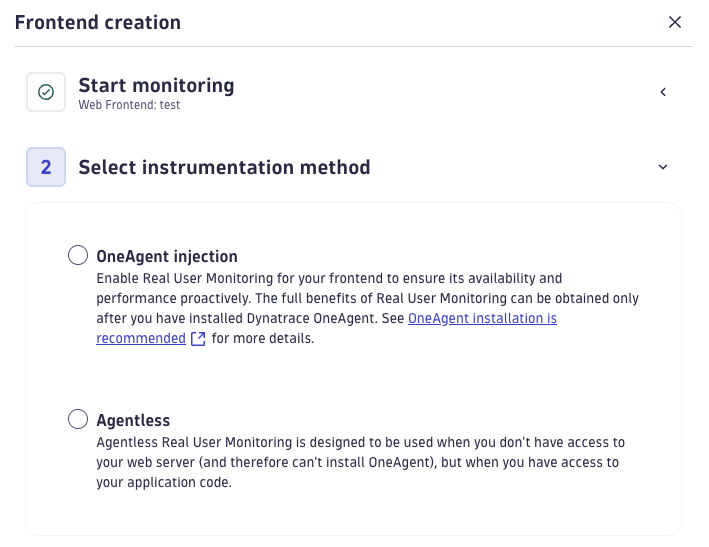 Dynatrace instrumentation method selection