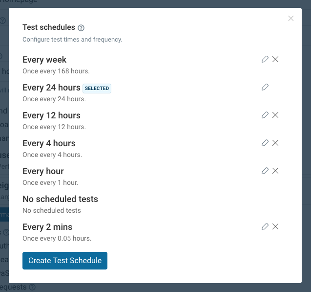 Available test schedules