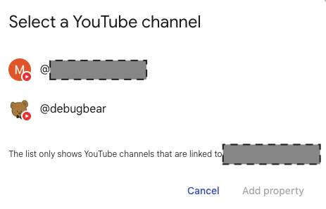 YouTube channel selection