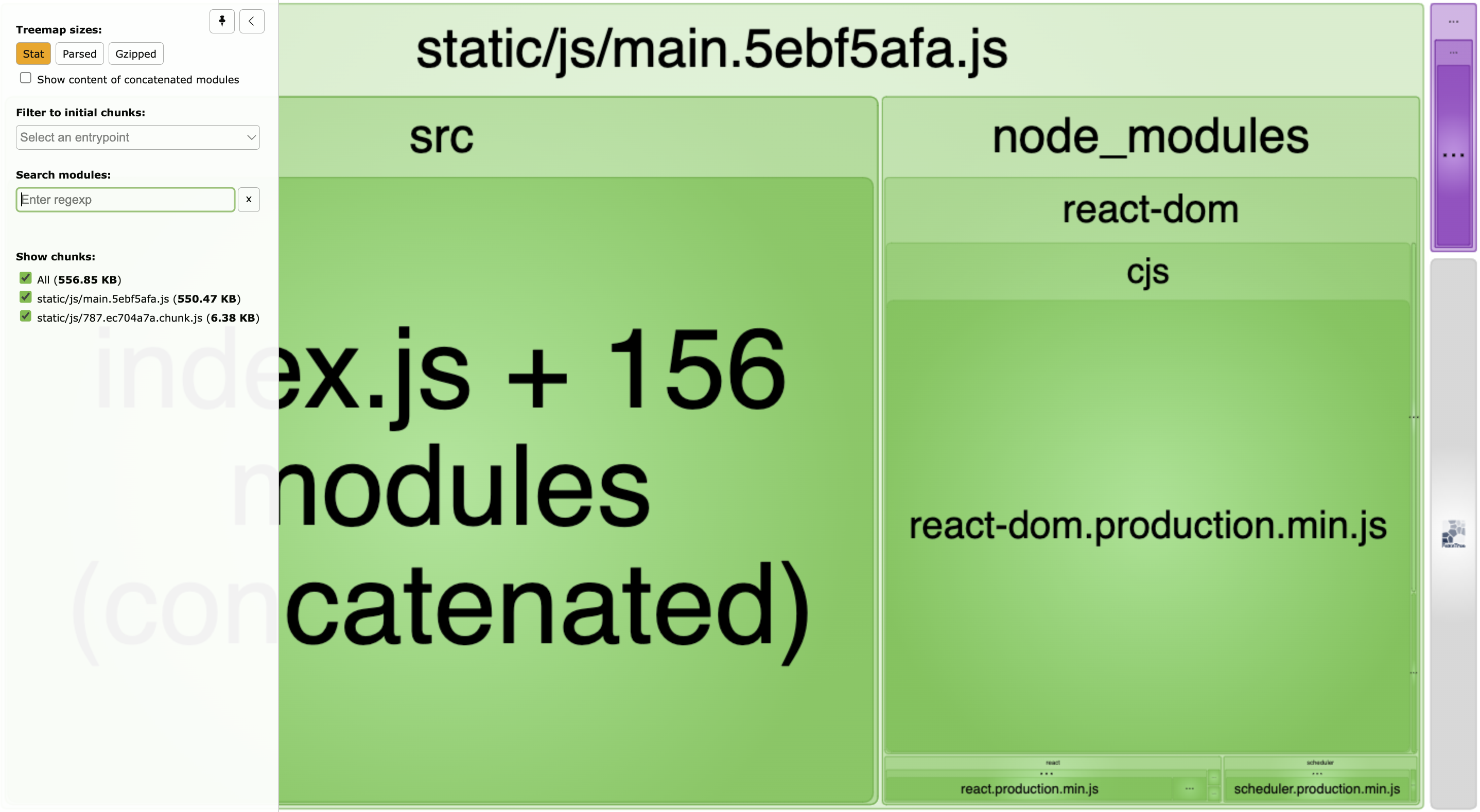 React app stat bundle size