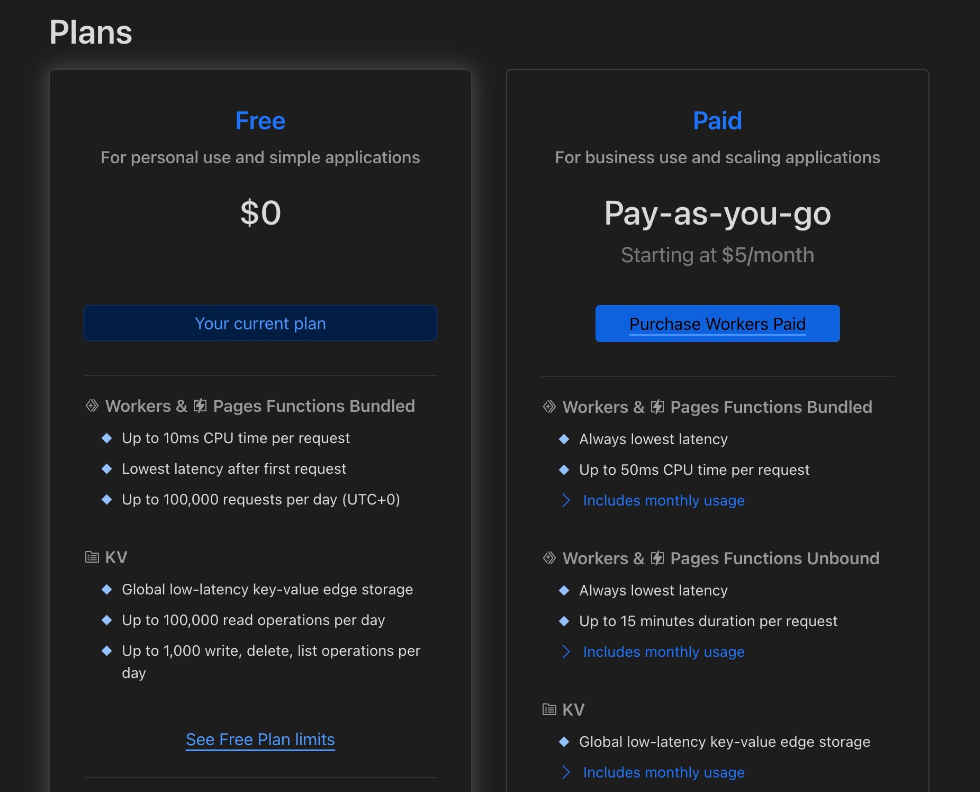 Select Cloudflare Workers plan