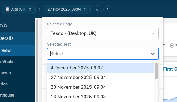 Selection UI for the other test