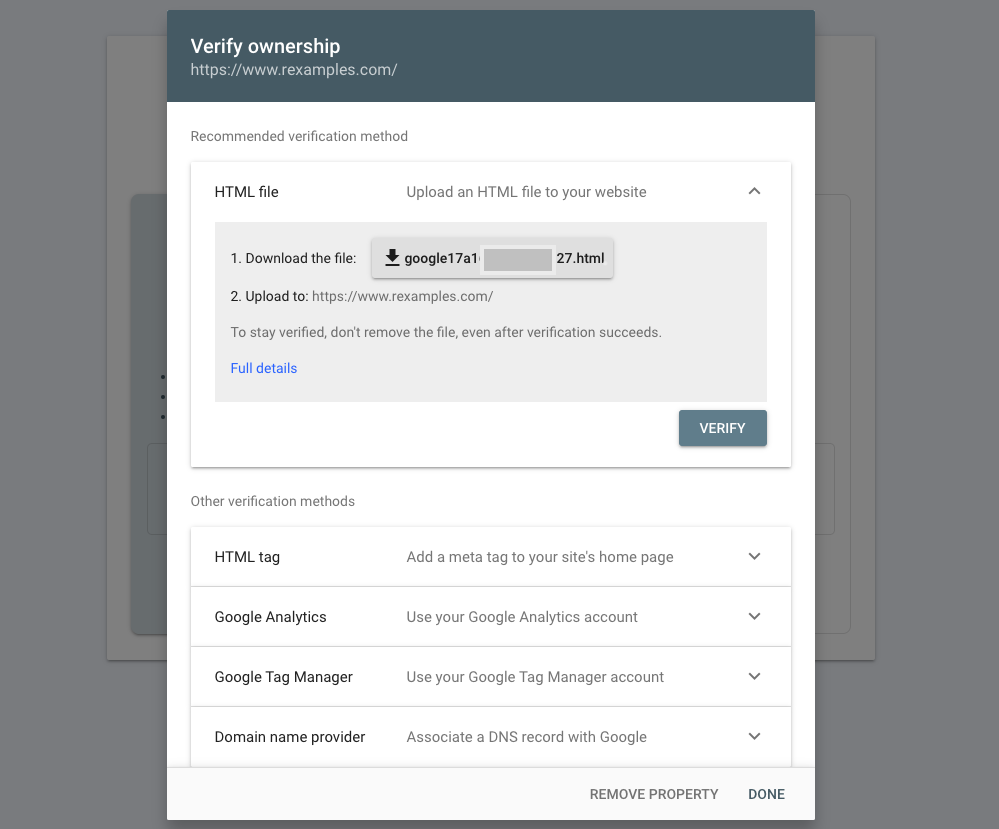 Google Search Console Verification Options