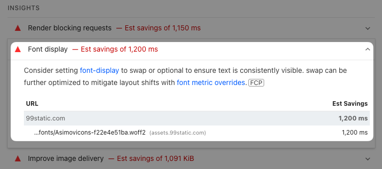 Font display insight audit