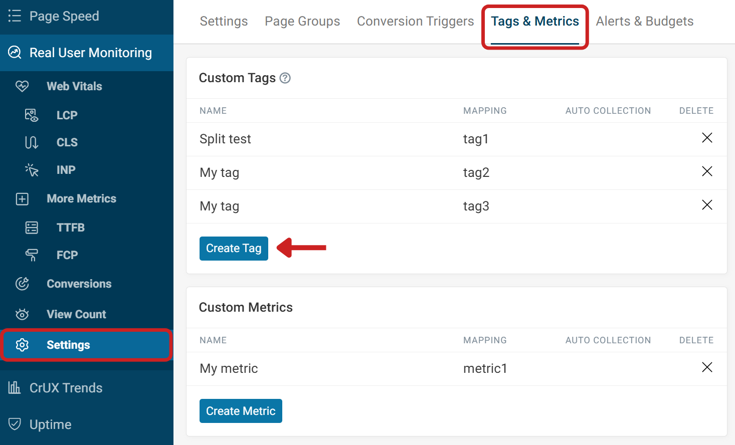 Create RUM custom tag