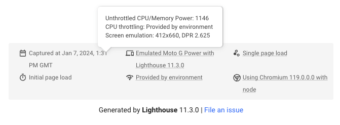 Benchmark index in Lighthouse footer