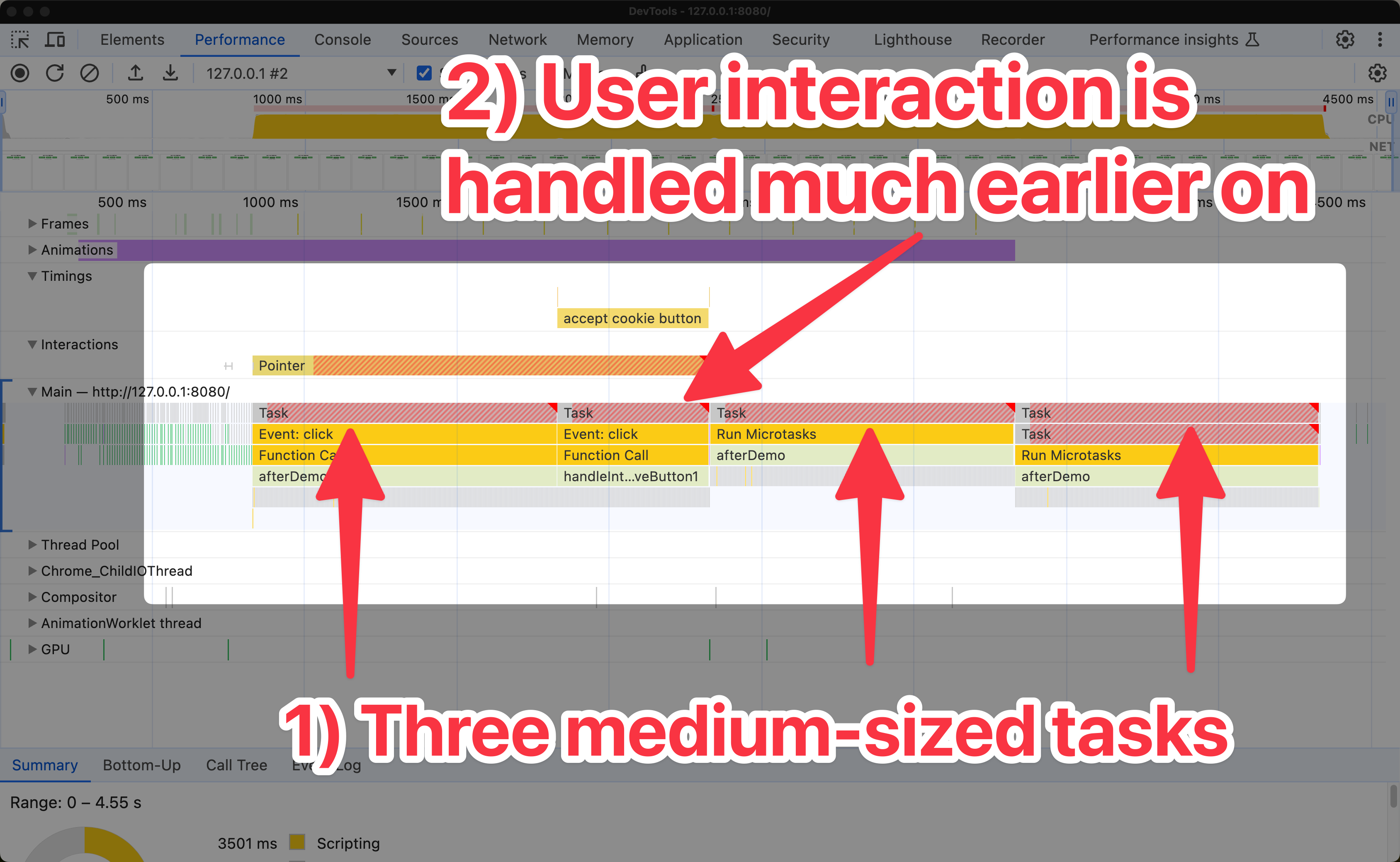 DevTools screenshot of task that has been split up into chunks