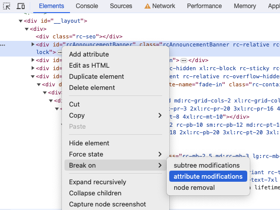DOM breakpoint in Chrome DevTools