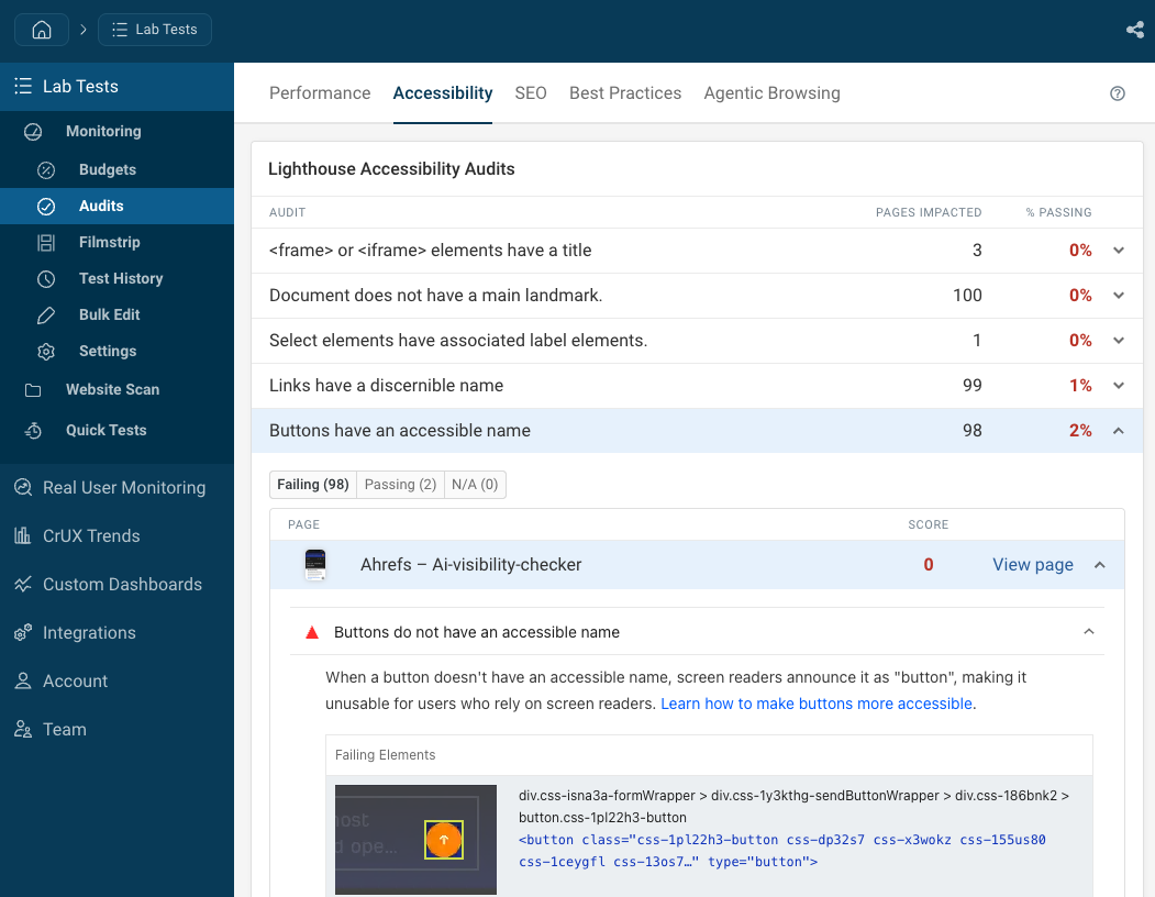 Website audit view
