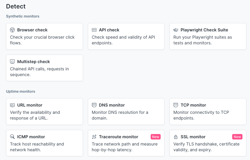 Checkly monitor types