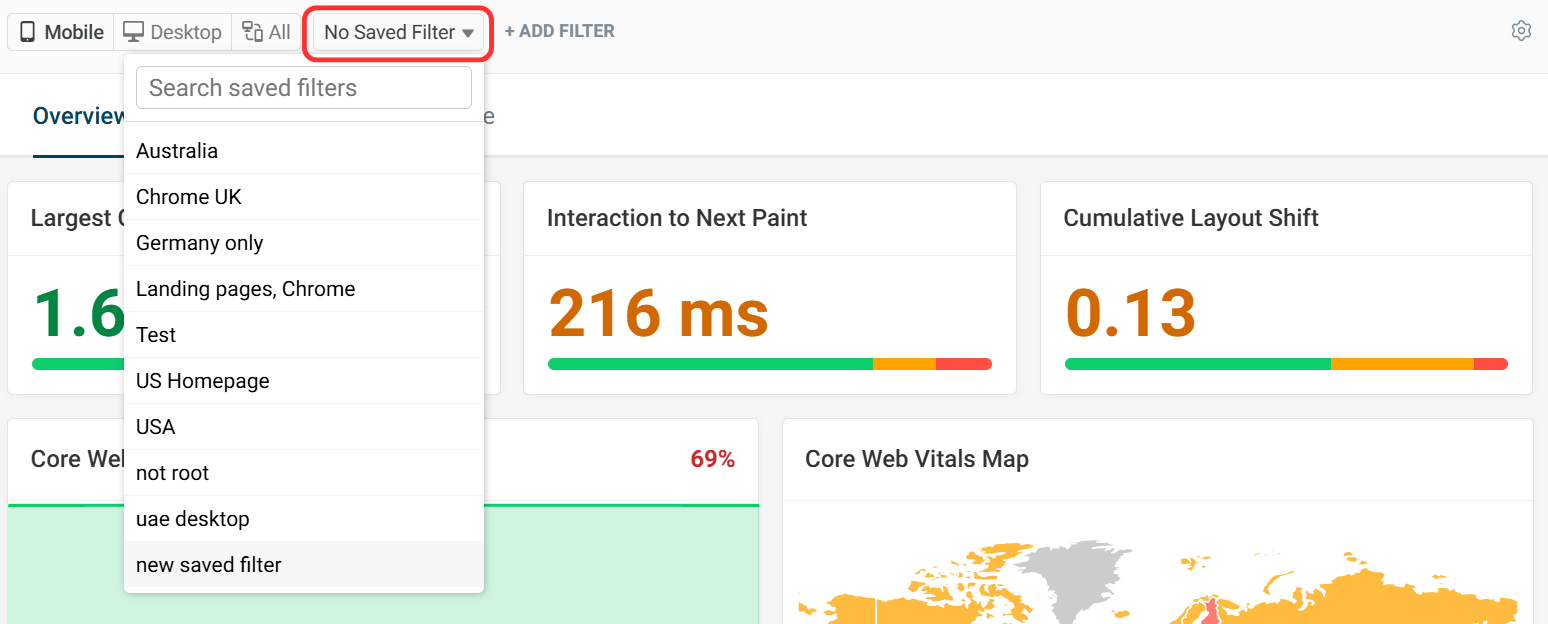 Available saved filters
