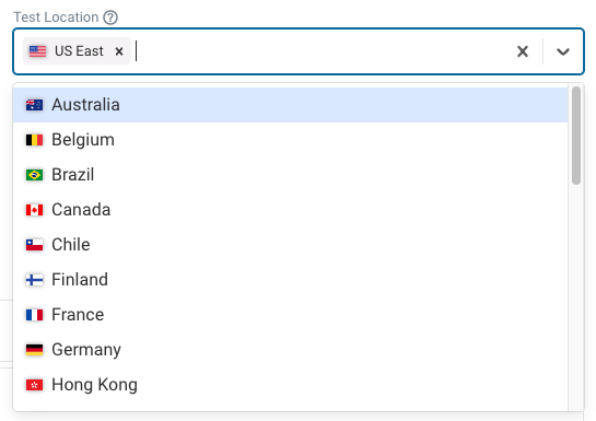 DebugBear test location dropdown