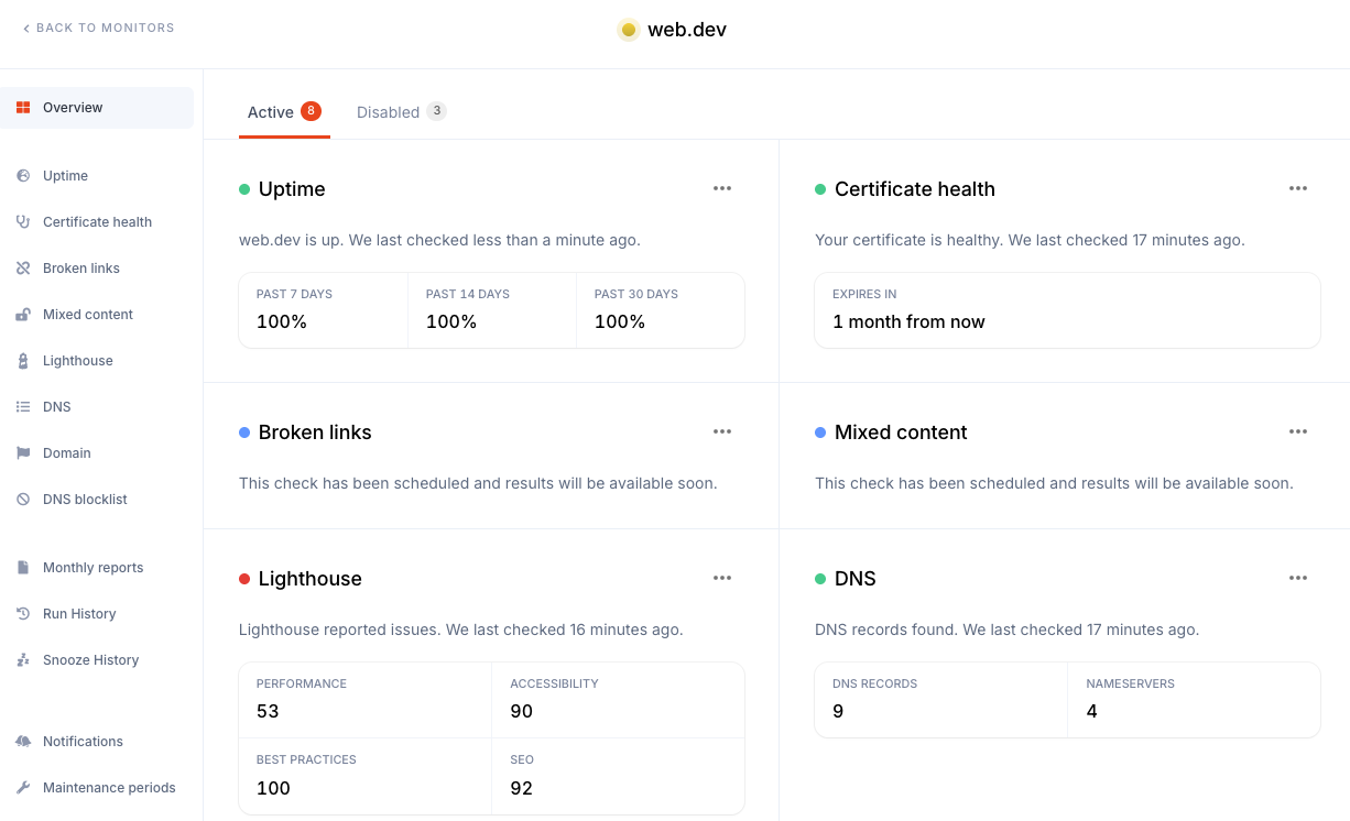Oh Dear website report
