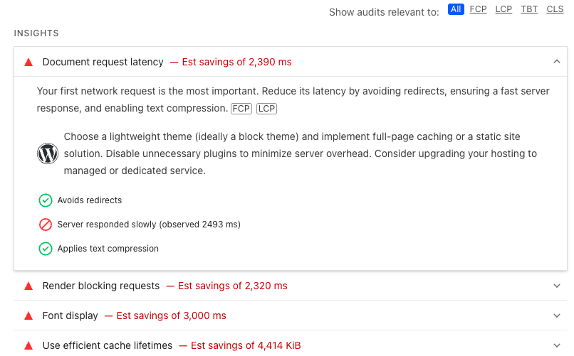 Server responded slowly in Lighthouse