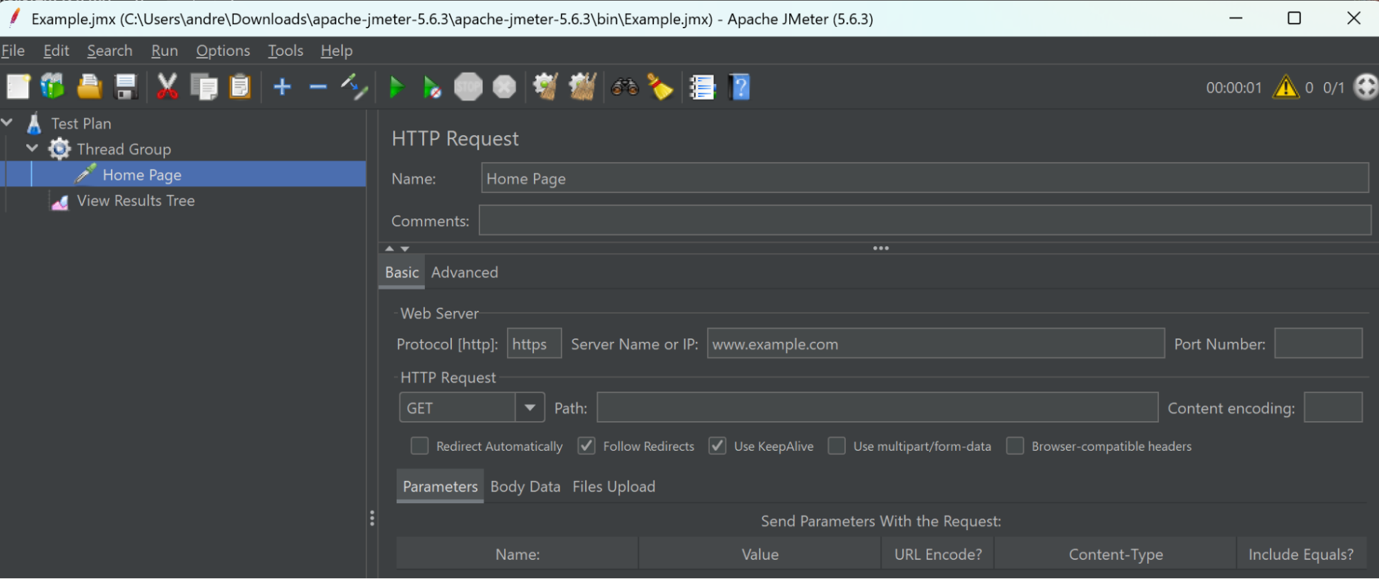 HTTP request panel in Jmeter