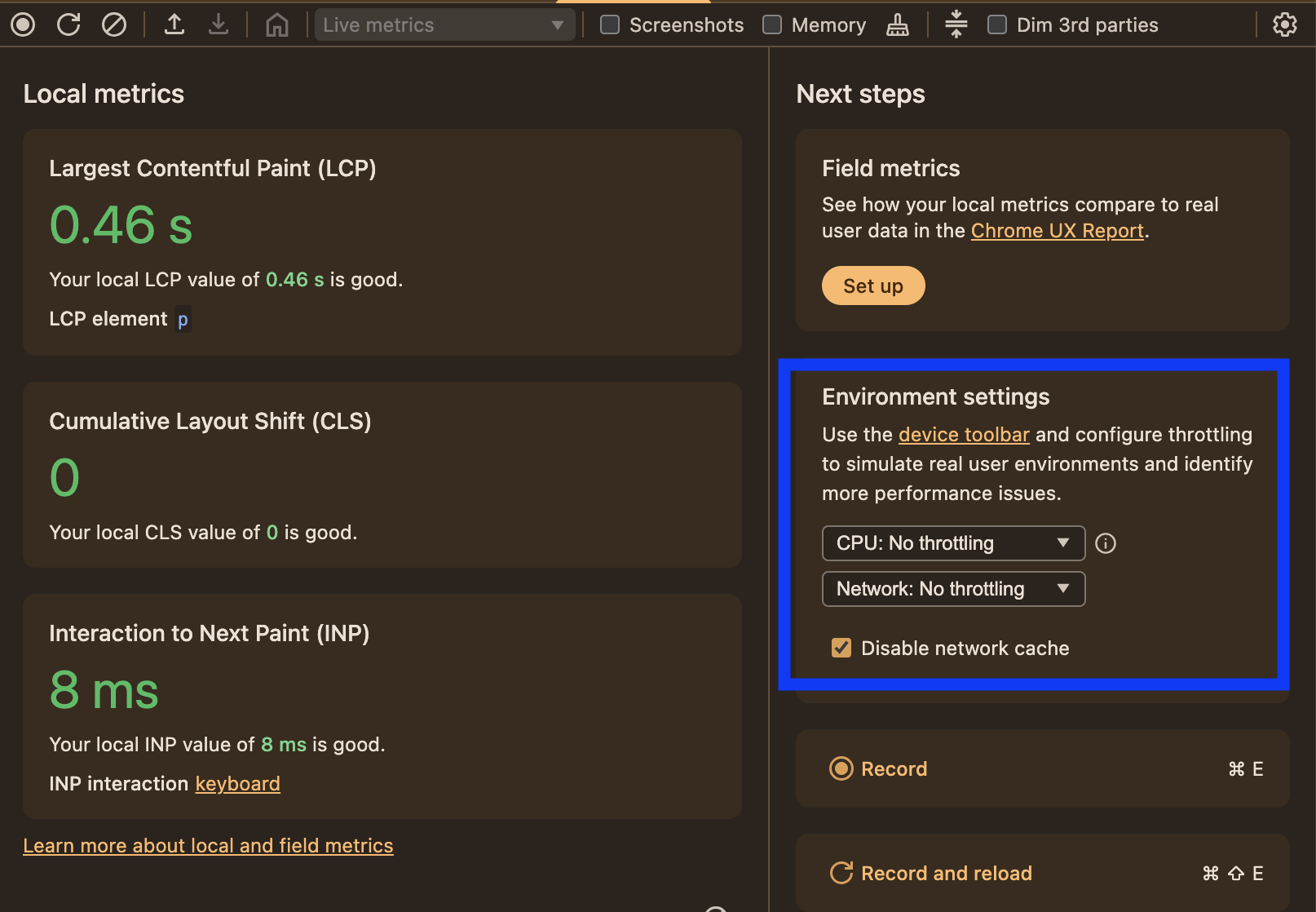 DevTools test configuration