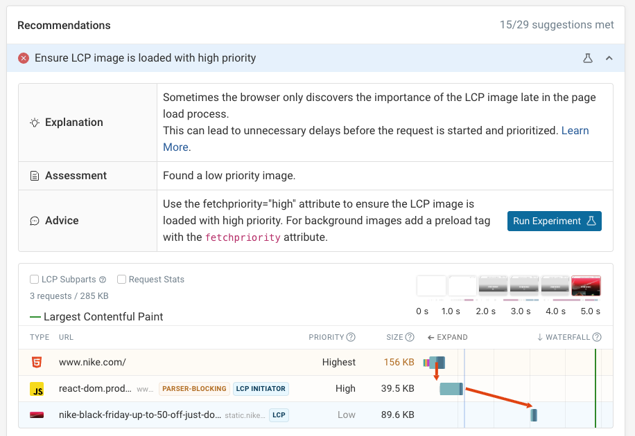 Page speed recommendation