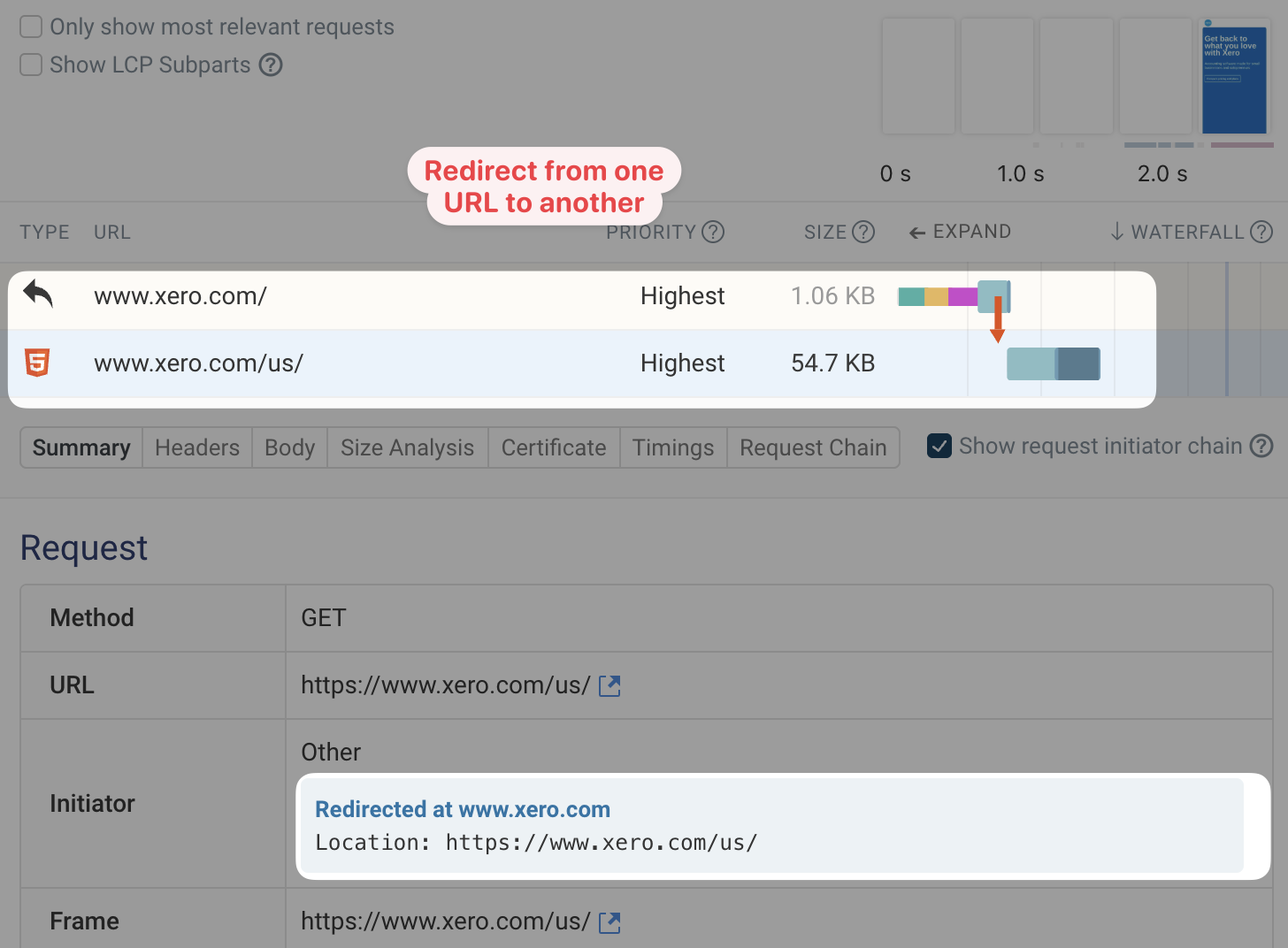 HTTP redirect in a request waterfall