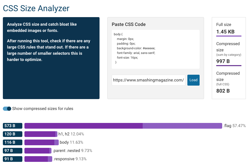 CSS Size Analyzer landing page