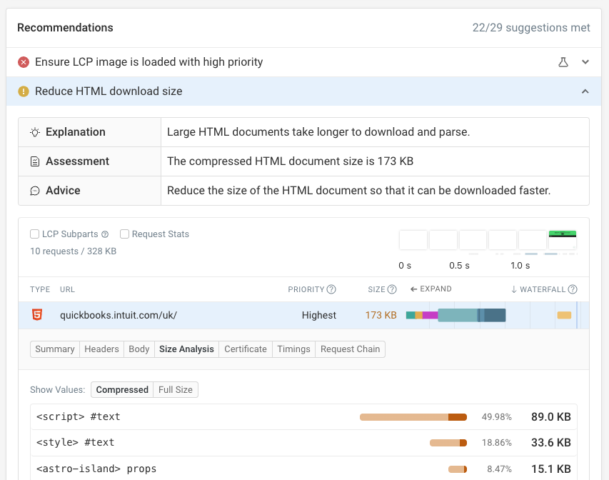 Page speed recommendation