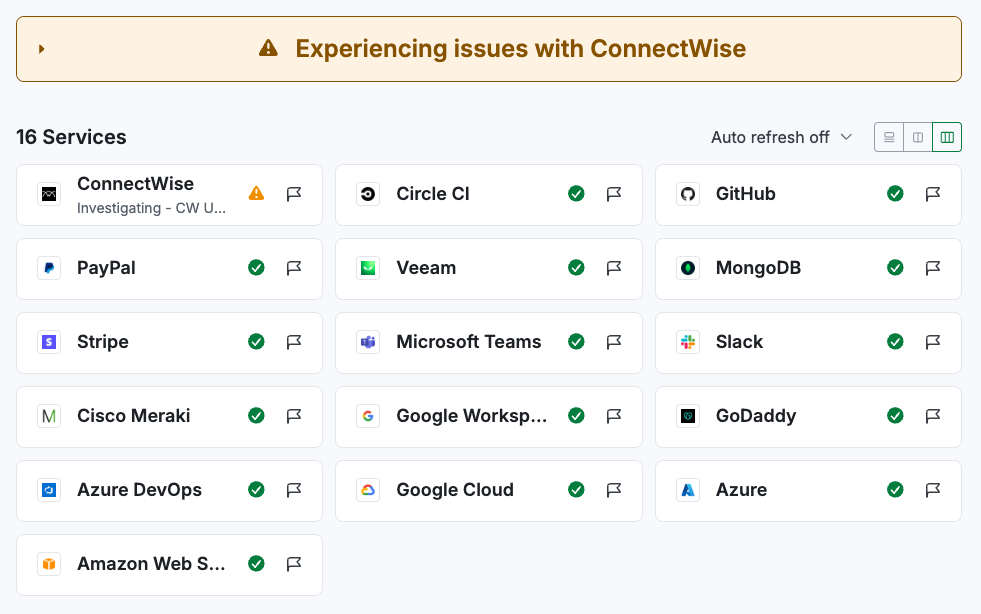 Third-party status dashboard