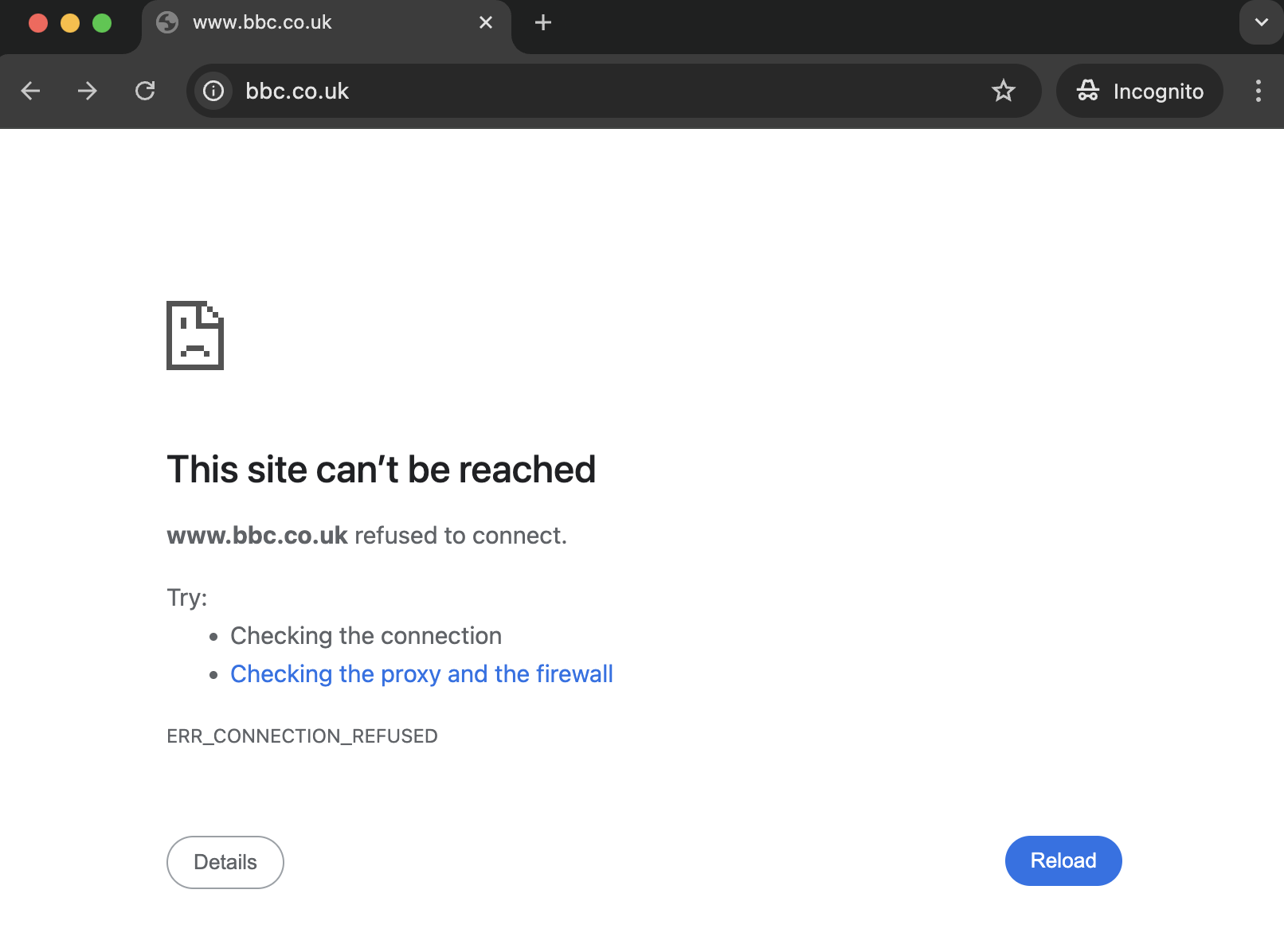 ERR_CONNECTION_REFUSED error after blocking website via /etc/hosts