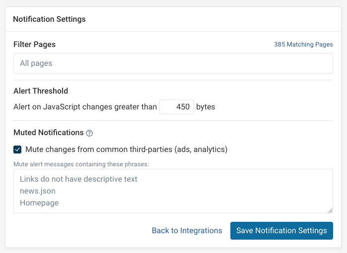 Bundle size alert settings