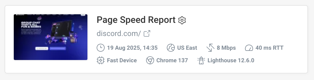 Test settings in a synthetic test report