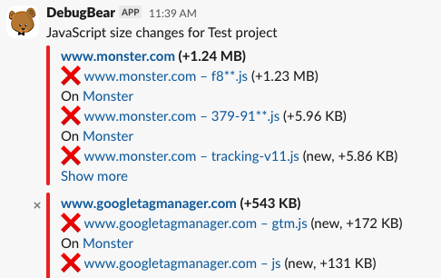 JavaScript file size alert in Slack