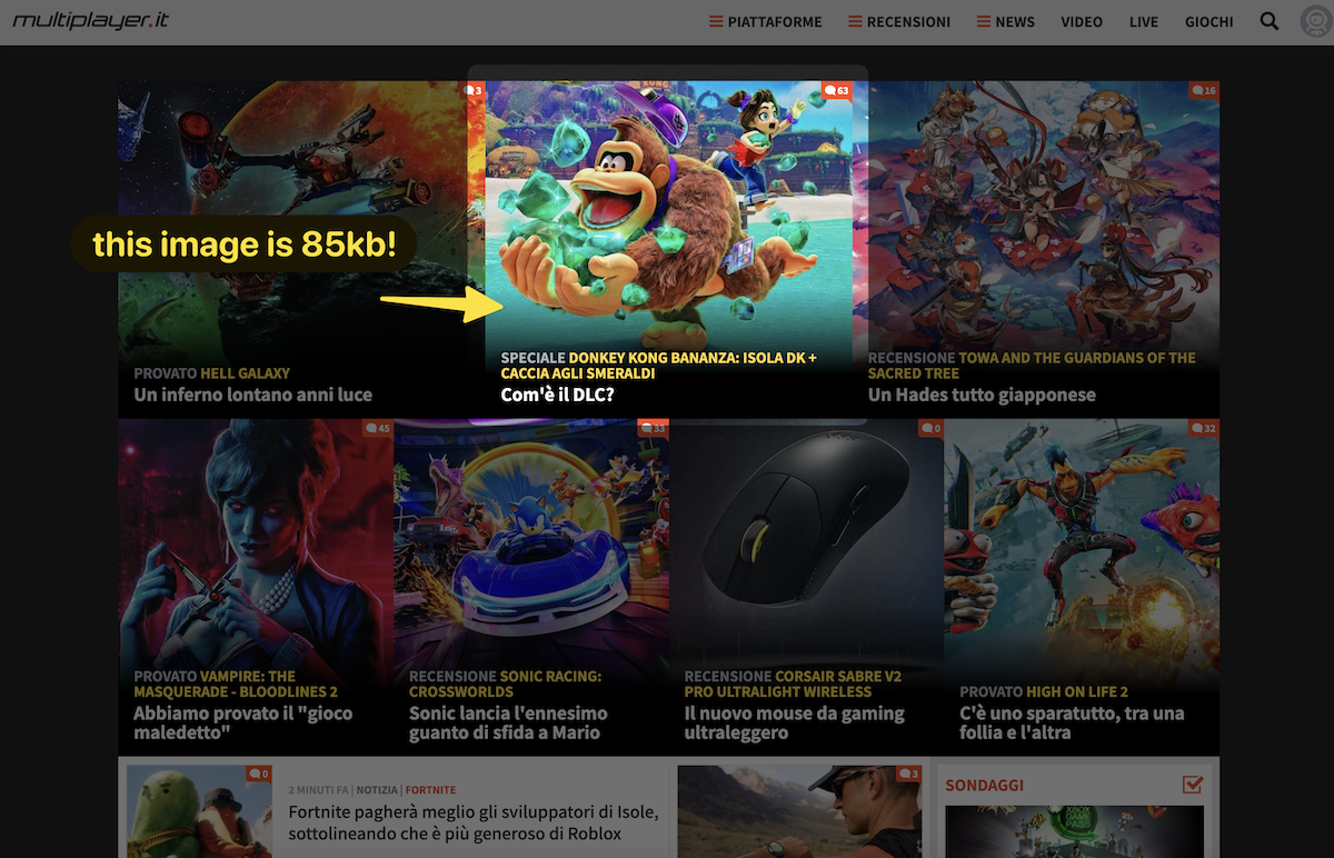 Optimized thumbnail images on website homepage