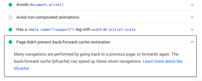 Passing bf cache audit