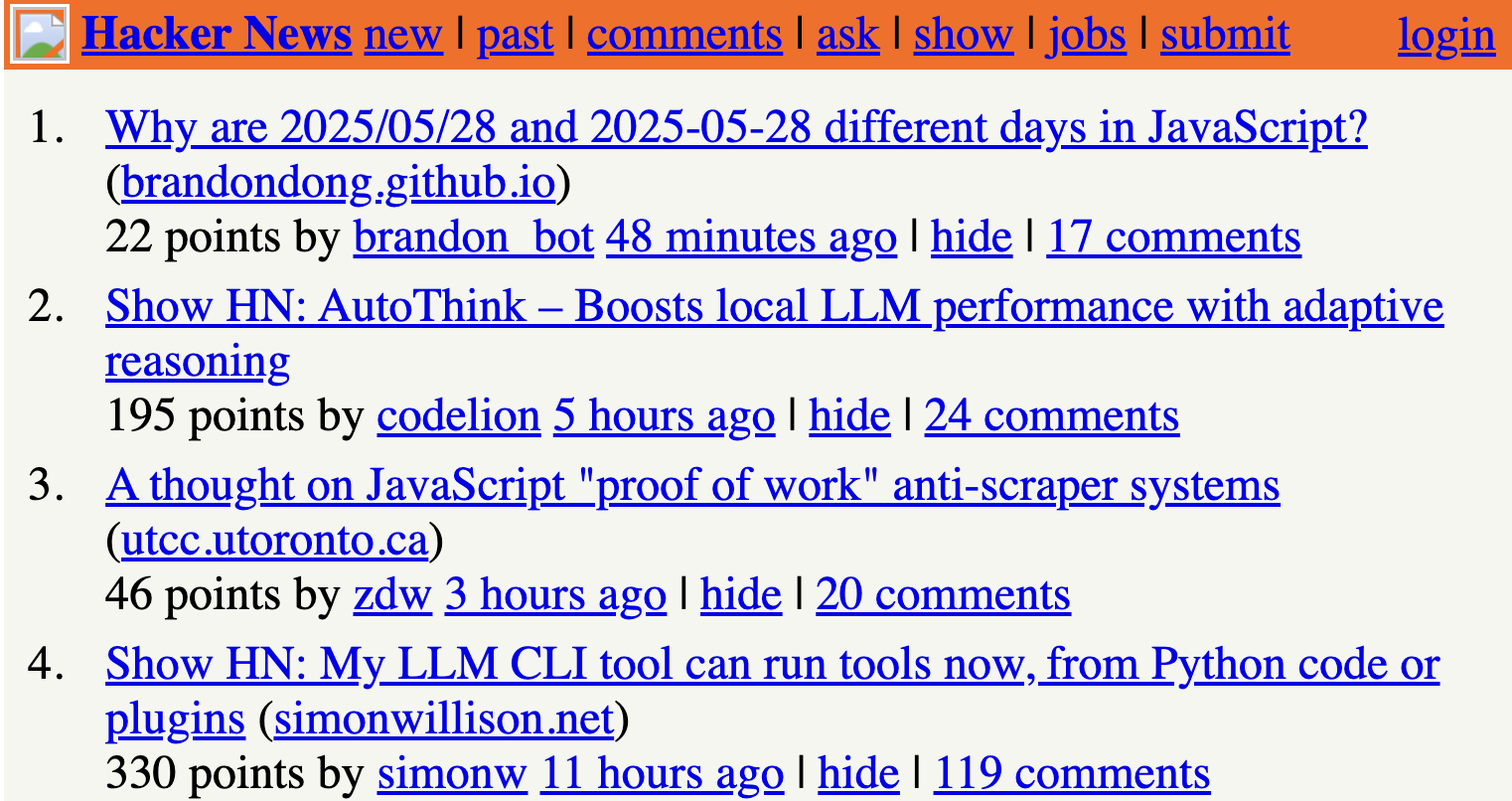 Hacker News with broken styles