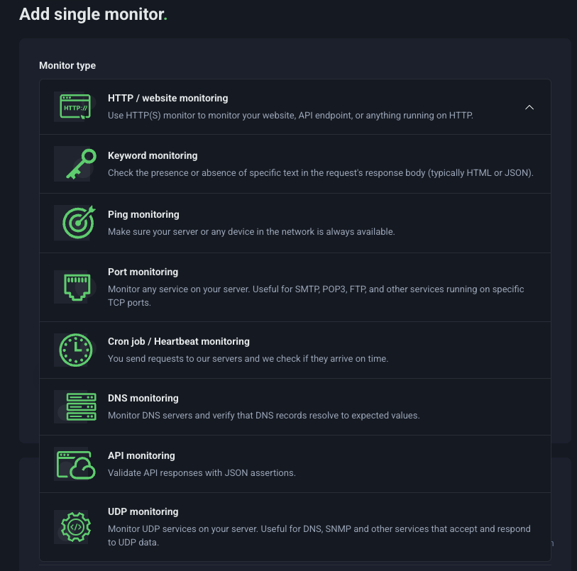 UptimeRobot monitoring types