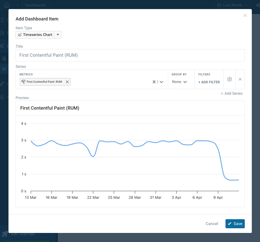 Creating a dashboard chart